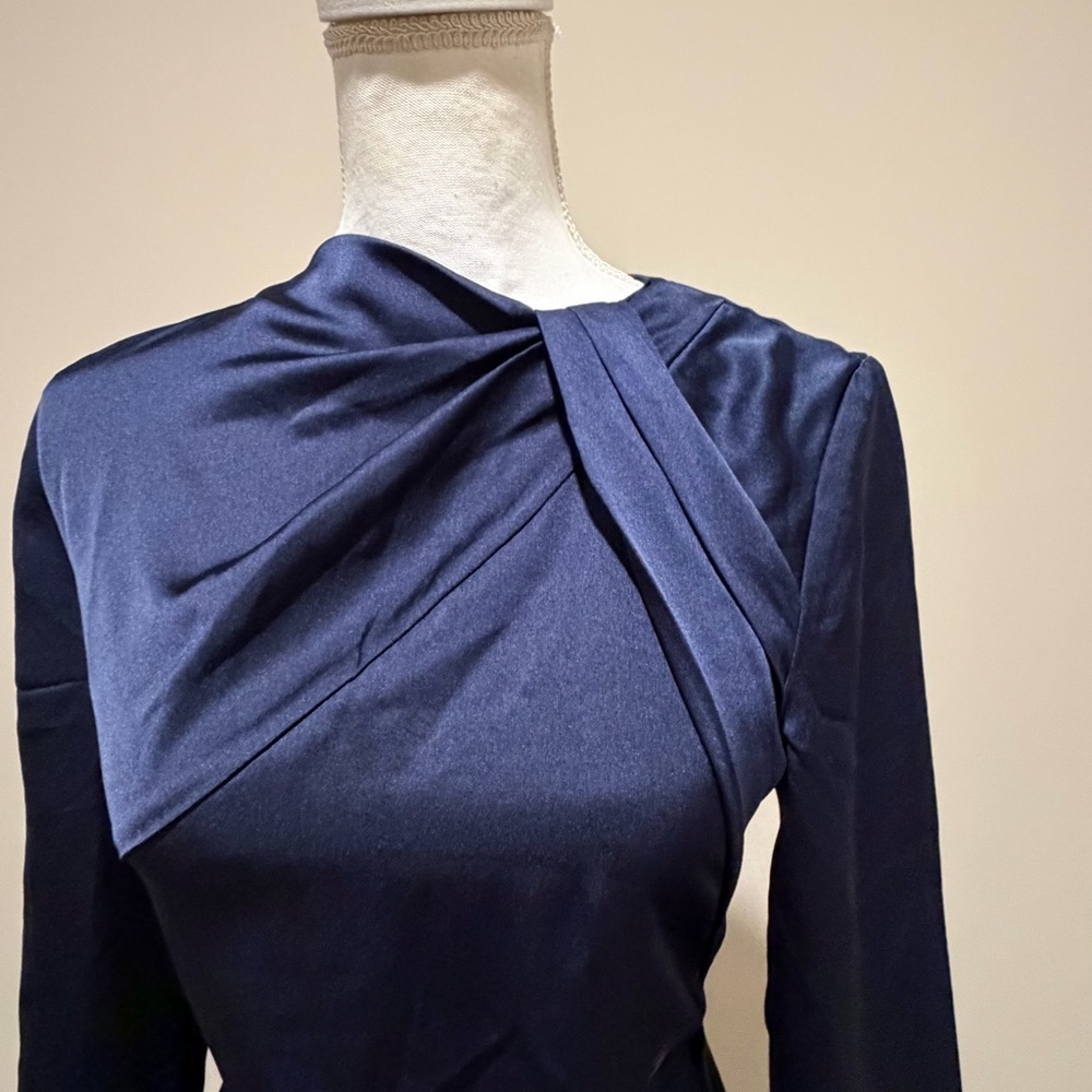NWT COMMENSE Metal Detail Long-Sleeve Ruched Maxi Dress in navy women size small - Picture 14 of 15